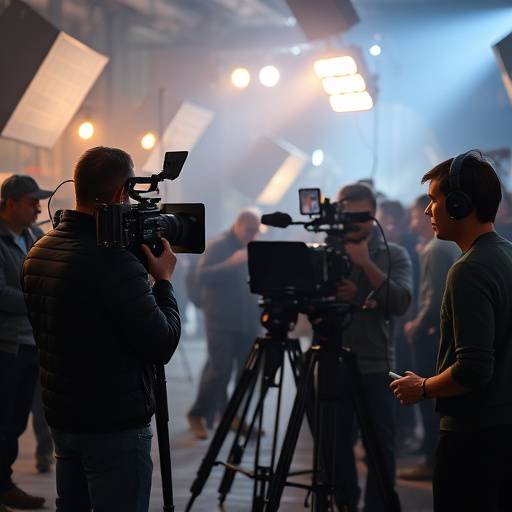 Film crew setting up a scene