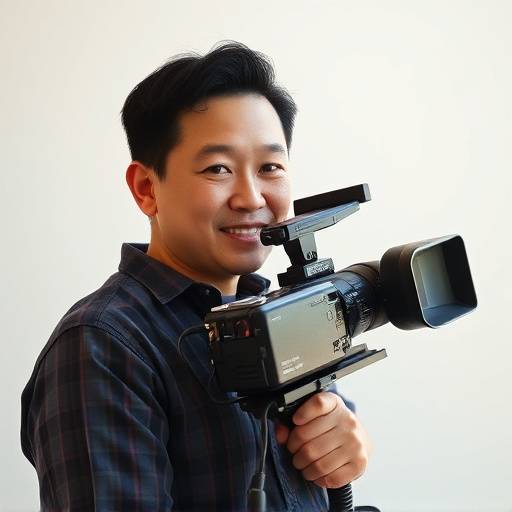 Professional headshot of David Lee, Lead Videographer at Aurora Studios, holding a camera