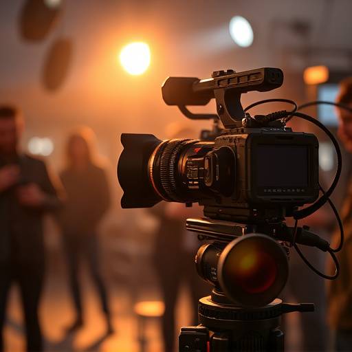 Professional video camera filming a scene