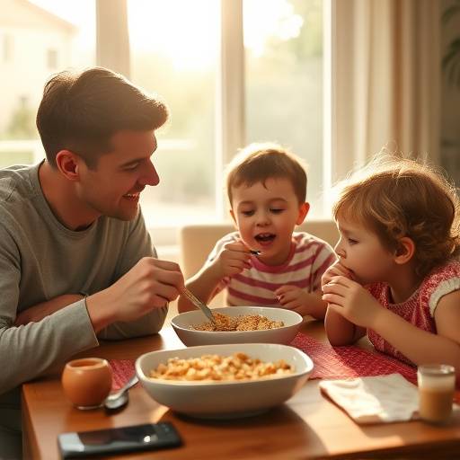 Scene from a commercial featuring a family enjoying a breakfast cereal