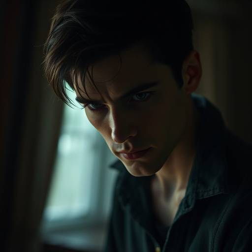 Still from the short film 'Echoes of the Past', depicting a pensive character